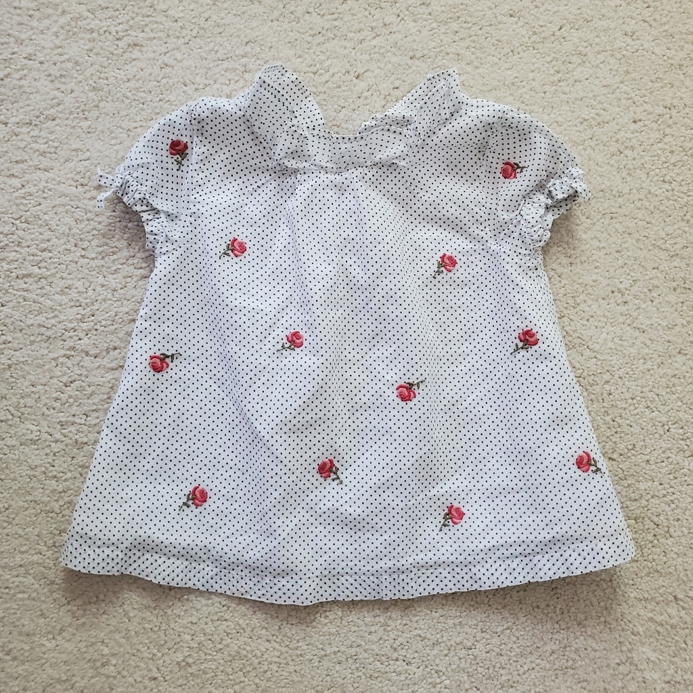 Janie and Jack Baby Girls' Polka Dot Blouse with Embroidered Flowers sz6-12m